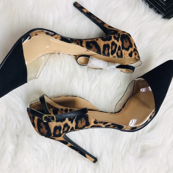 leopard print perspex heels